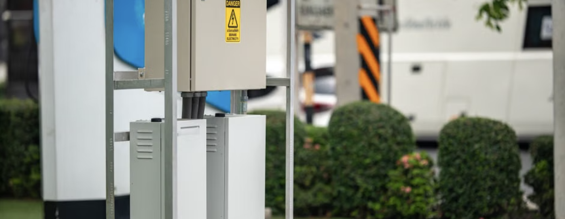 Modern electric vehicle charging station in an apartment parking garage
