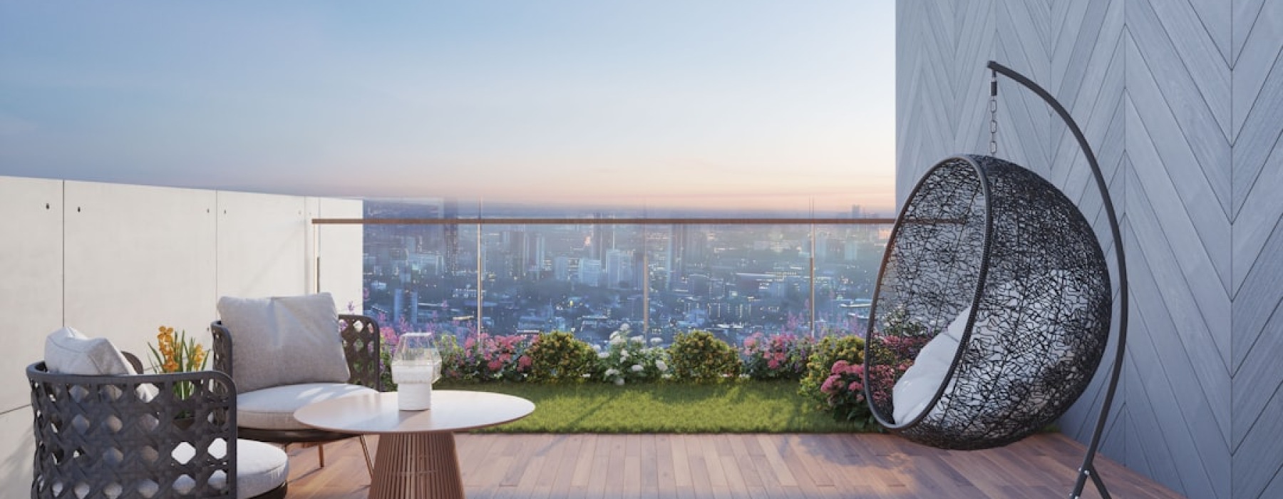 deck in apartment with city views and modern outdoor furniture